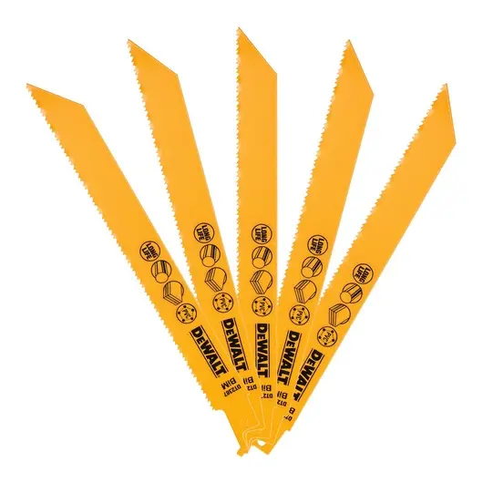 DeWalt DT2387-QZ Set 5 Lame per Taglio per Sega Orizzontale per Plastica Materiali a Strati e Tubi da 3-12mm Lunghezza 203mm
