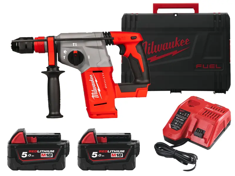 Milwaukee 4933478892 Tassellatore SDS-Plus 26mm con Mandrino FIXTEC Brushless M18 BLHX-502X con 2 Batterie 5Ah + Caricabatterie + Valigia