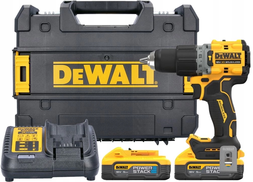 DeWalt DCD805H2T-QW Trapano Avvitatore Percussione PowerStack 18V Con 2 Batterie + Caricabatterie + Valigia 5Ah