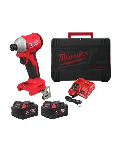 [106341] Milwaukee 4933492843 Avvitatore Impulsi 1/4˝ Brushless M18 BLIDR-502X 3 Velocità con Attacco Esagonale + 2 Batterie 5Ah + Caricabatterie + Valigia