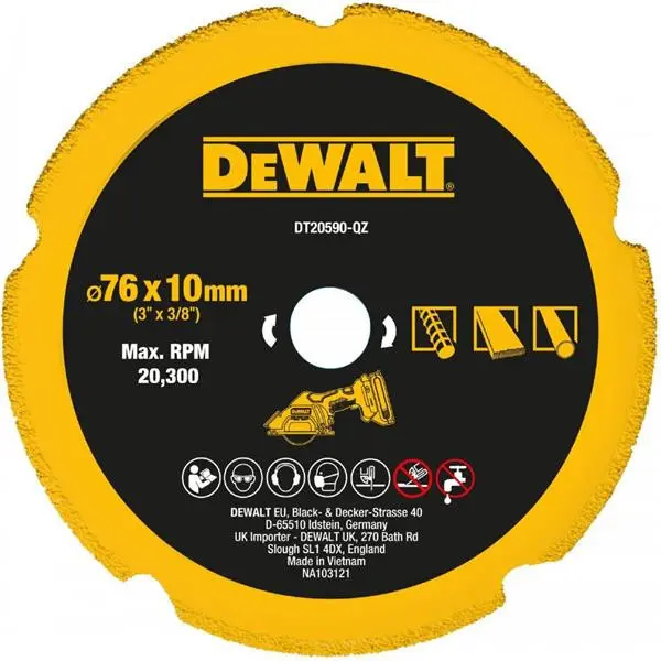 DeWalt DT20590-QZ Disco Taglio Cartongesso, Fibrocemento PVC / Plastica Fibra di Vetro Metallo 76 x 10 x 1.6mm