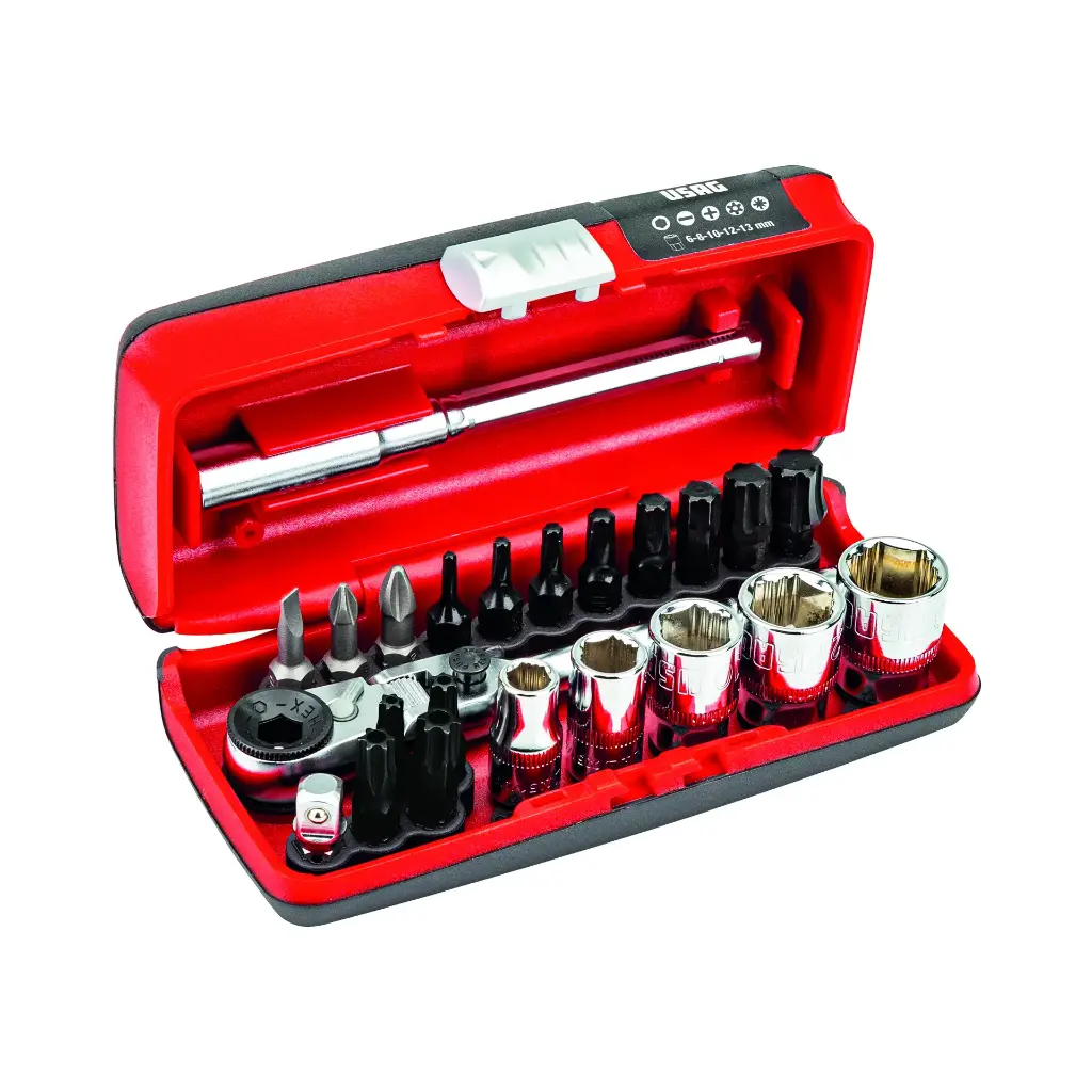 Usag U06090004 6091/4SKX Kit Cassetta con Bussole Esagonali Speciali X-Grip ed Inserti per Avvitatura X-Grip 23 Pezzi