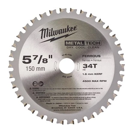 Milwaukee 48404080 Lama per Sega Circolare Taglio Metallo da 150x20mm con 34 Denti