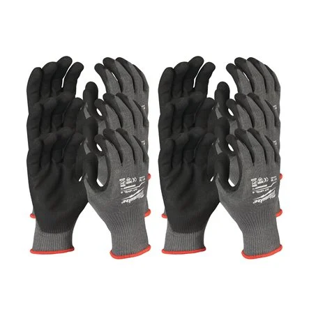 [090542] Milwaukee 4932471623 Set Guanti Antitaglio Spalmati in Doppio Strato di Nitrile Categoria Taglio E 9/L - 12 Paia