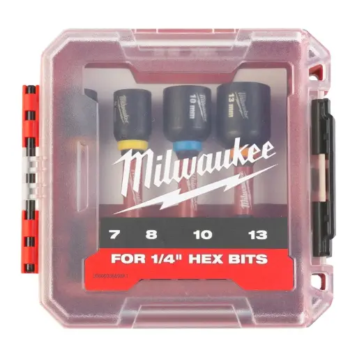 [102529] Milwaukee 4932492445 Set Bussole Magnetiche a Codolo Esagonale Shockwave Mag ShW Impact Duty Nut Driver 1/4" da 4 Pezzi