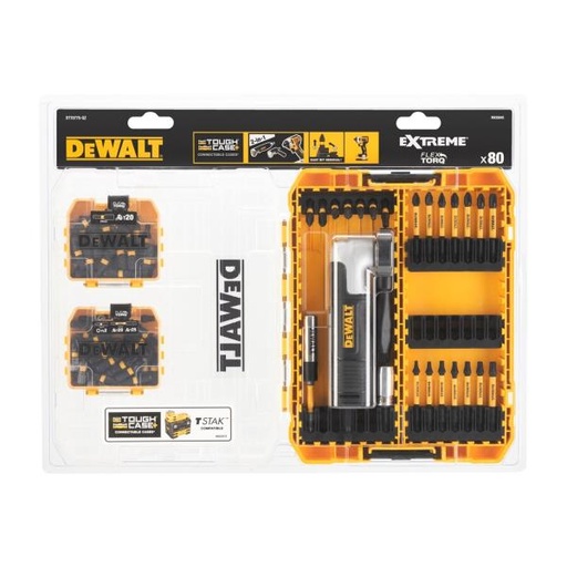 [104269] DeWalt DT70775-QZ Set 80 Pezzi Inserti per Forare e Avvitare Extreme FlexTorq ToughCase con Porta Inserti Angolare