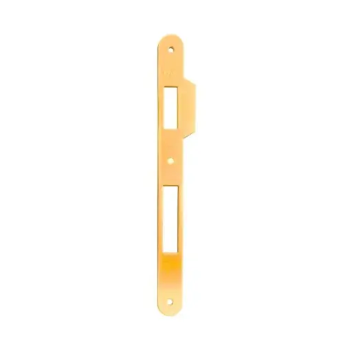 [013216] AGB B005901103 Incontro per Serratura Patent Grande o Sicurezza Dimensione 238x22mm Bordo Tondo con Aletta da 10mm Acciaio Finitura Ottonato Verniciato