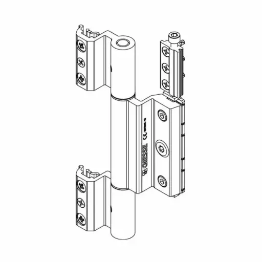[110879] Giesse 01803410 Cerniera Proxima 3 Ali per Porte Apertura Interna Profilo Erre 40 Altezza 173mm Materiale Alluminio Finitura Bianco Ral 9010