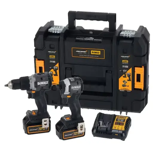 [111519] DeWalt DCK200MP2T-QW Kit Trapano 2 Velocità 90Nm XR 18V + Avvitatore Impulsi 206Nm XR 18V 5Ah con 2 Batterie + Caricabatterie + Valigia McLaren