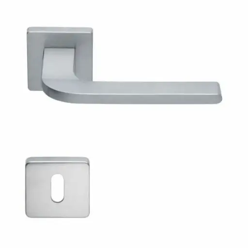 [114441] AD-Tech HELIA-121RBQ CSA Maniglia per Porta Rosetta e Bocchetta Bassa Quadra 50x50x7mm Foro Patent Zama Finitura Cromo Satinato