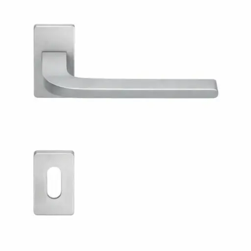 [114444] AD-Tech HELIA-121RBR CSA Maniglia per Porta Rosetta e Bocchetta Bassa Rettangolare 62x32x7mm Foro Patent Zama Finitura Cromo Satinato