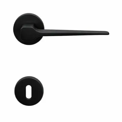 [114451] AD-Tech VOLTA-122RBT NEO Maniglia per Porta Rosetta e Bocchetta Bassa Tonda 50x7mm Foro Patent Zama Finitura Nero Opaco