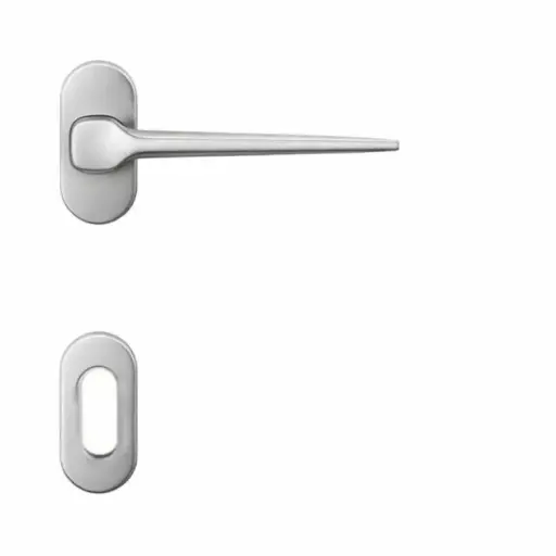 [114453] AD-Tech VOLTA-122RBO CSA Maniglia per Porta Rosetta e Bocchetta Bassa Ovale 62x32x7mm Foro Patent Zama Finitura Cromo Satinato