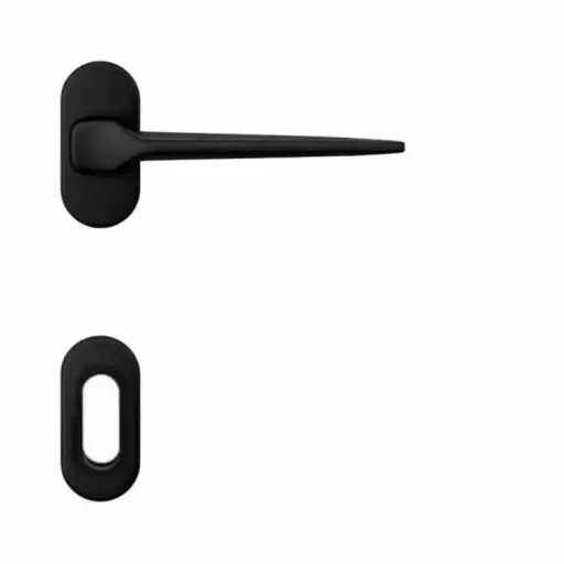 [114454] AD-Tech VOLTA-122RBO NEO Maniglia per Porta Rosetta e Bocchetta Bassa Ovale 62x32x7mm Foro Patent Zama Finitura Nero Opaco