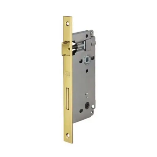 [001907] AGB B005965003 Serratura Patent WC Incasso Porta Bagno Entrata 50mm Interasse 90mm Bordo Quadro 238x22mm Acciaio Finitura Ottonato Verniciato
