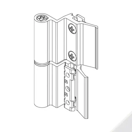 [033227] Giesse 00278410U Cerniera Flash Base per Terza Anta Complanare Profilo DOMAL 40 Altezza 93mm Portata 75-85Kg Alluminio Finitura Bianco