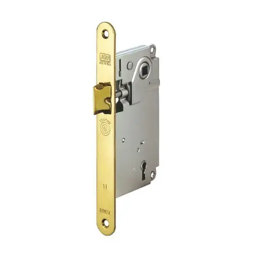 [040800] AGB B010095003 Serratura Centro Incasso per Porta Interna con Chiave Entrata 50mm Interasse 90mm Bordo Tondo 196x22mm Acciaio Finitura Ottonato Verniciato