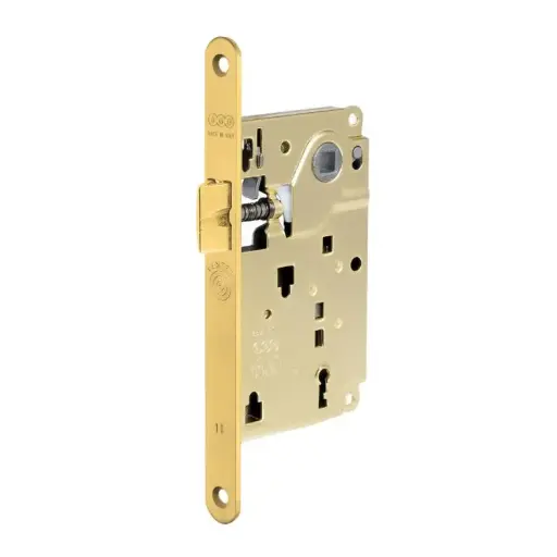 [041098] AGB B010105003 Serratura Centro Incasso per Porta Interna con Chiave Entrata 50mm Interasse 90mm Bordo Tondo 196x18mm Acciaio Finitura Ottonato Verniciato