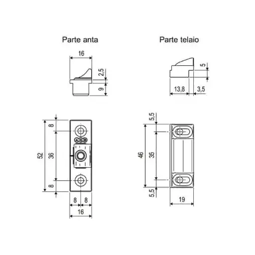 [051307] AGB A44805BN00 Cerniera Centrale a Scomparsa per Sistema in Alluminio Interasse 9mm