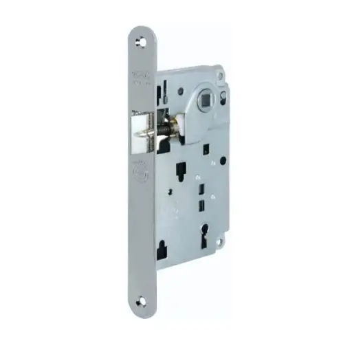 [052443] AGB B010095034 Serratura Centro Incasso per Porta Interna con Chiave Entrata 50mm Interasse 90mm Bordo Tondo 196x22mm Acciaio Finitura Cromato Opaco