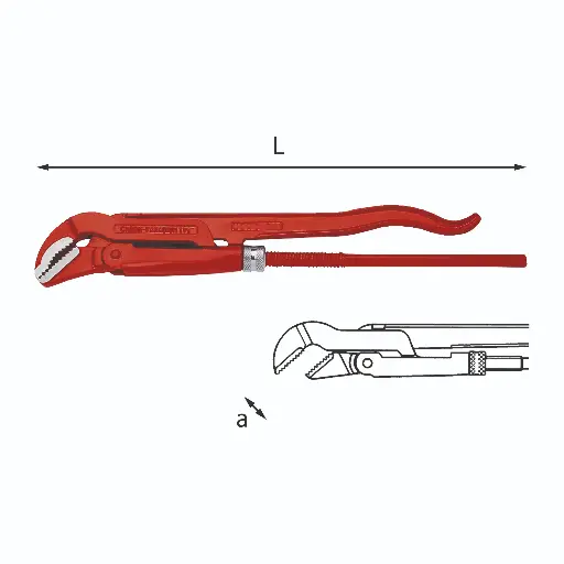 [055758] Usag U03110002 311N Giratubi Modello Svedese con Ganasce a 45° Sottili e Diritte Capacità Tubo 1" Apertura 40mm Lunghezza 340mm