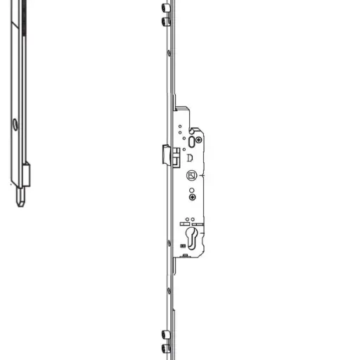 [062179] AGB A404583510 Serratura Unitop per Portafinestra 2 Ante Foro Yale Entrata 35mm Frontale 16x2400mm con 4 Funghi Finitura Argento
