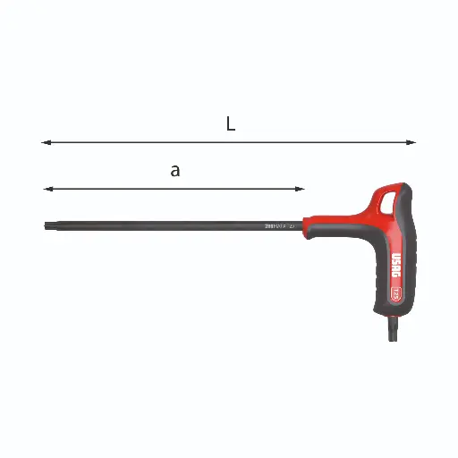 [065517] Usag U02800445D 280HATX Chiavi Maschio Piegate con Impugnatura per Viti con Torx T10 Lunghezza 133mm
