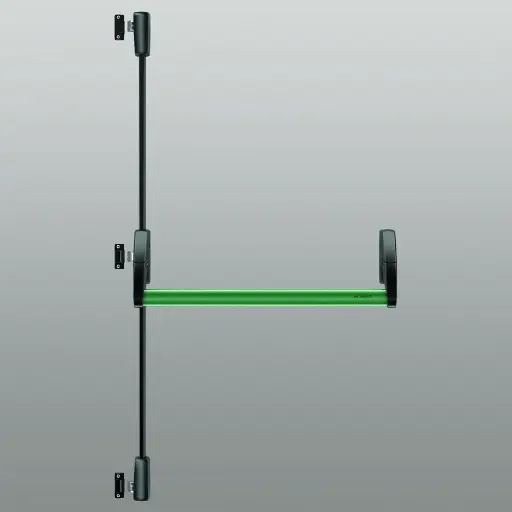 [067146] Savio 6010.3/1200 Maniglione Antipanico Verticale Juvarra Ambidestro 3 Punti Chiusura Finitura Scocche Nere e Barra verde