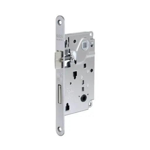 [071059] AGB B010065034 Serratura Centro WC Incasso per Porta Bagno Entrata 50mm Interasse 96mm Bordo Tondo 196x18mm Acciaio Finitura Cromato Opaco
