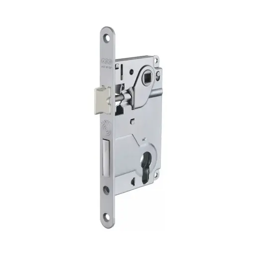 [071179] AGB B010255034 Serratura Centro Yale Incasso per Porta da Interni Entrata 50mm Interasse 85mm Bordo Tondo 196x18mm Acciaio Finitura Cromato Opaco