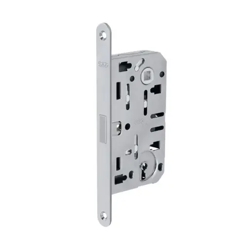 [071186] AGB B061015034 Serratura Polaris 2XT Incasso per Porta Interna con Chiave Entrata 50mm Interasse 90mm Bordo Tondo 196x18mm Acciaio Finitura Cromato Opaco