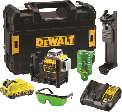 [072232] DeWalt DCE089D1G-QW Laser 3 Linee 360° XR Litio 10.8V 2.0Ah Raggio Verde 30 Metri + Batteria + Caricabatterie + Valigia