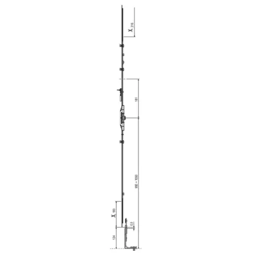 [078815] AGB A501220810 Cremonese Artech per Finestra e Portafinestra Anta Ribalta Entrata 7,5mm Altezza 2194-2510mm Maniglia 1050mm
