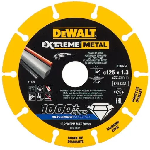 [082856] DeWalt DT40252-QZ Disco diamantato Extreme 125 x 22.23 x 1.3mm per Taglio Metallo