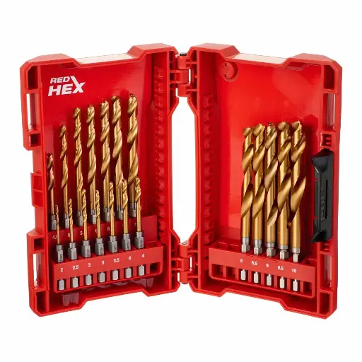 [085215] Milwaukee 48894760 Set Punte Metallo HSS-G Titanio Shockwave Red Hex Attacco 1/4˝ da 19 Pezzi
