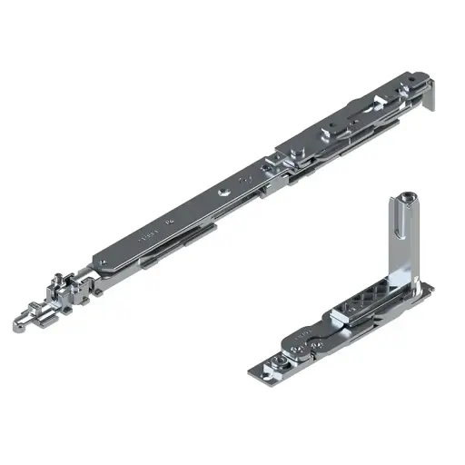 [085395] Giesse 044260002 Kit Cerniera Braccio Chic 3D 130 per Anta Ribalta Sinistra Profilo CU Larghezza 600-1600mm Portata 130Kg Acciaio e Zama Finitura Silver
