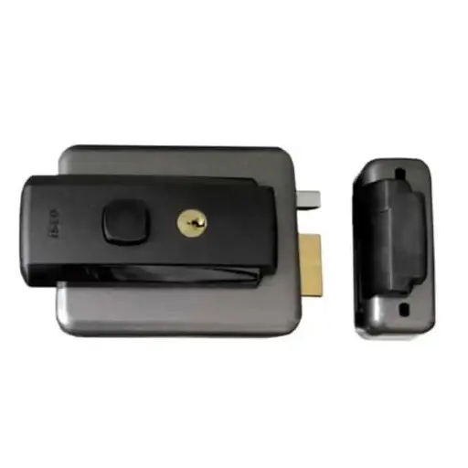 [085935] Iseo 52N515 Serie 52N Elettroserratura da Applicare Solo Scrocco con Cilindro Fisso e Piastra Grigio Marezzato