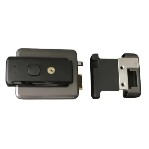 [085938] ISEO 51N015 Serie 51N Elettroserratura da Applicare Solo Scrocco per Apertura Esterna con Cilindro Fisso Grigio Marezzato 