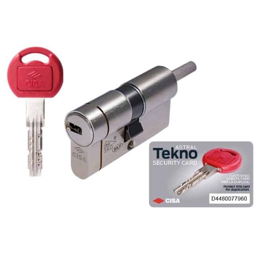 [086215] Cisa 0M3T21901200C5 Cilindro Europeo Astral Tekno Pro 35/45 Nichelato con Predisposizione Pomolo + 5 Chiavi