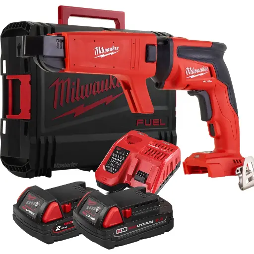 [086333] Milwaukee 4933459199 Avvitatore Cartongesso M18 FSGC-202X FUEL con Caricatore a Nastro + 2 Batterie 2Ah + Caricabatterie + Valigia