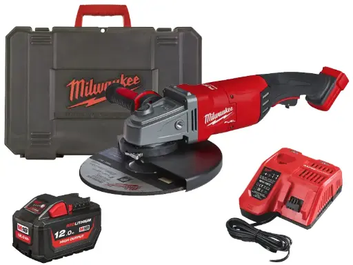[086334] Milwaukee 4933464115 Smerigliatrice Angolare M18 FLAG230XPDB-121C Fuel FLAG Interruttore Paletta 230mm con 1 Batteria 12Ah + Caricabatterie + Valigia