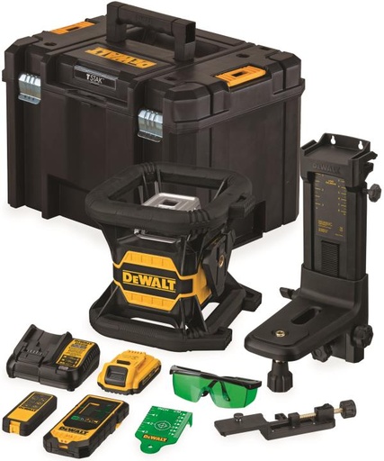 [087495] DeWalt DCE080D1GS-QW Livella Tracciatore Laser Rotante Raggio Verde Bluetooth XR 18V con 2 Batterie 2Ah + Valigia Tstak + Accessori