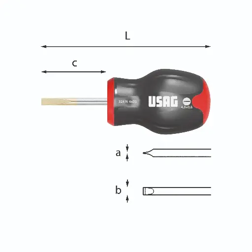 [088095] Usag U03240465 324N Giravite Cacciavite Spaccato Corto per Viti con Intaglio 1,2x6,5x35mm