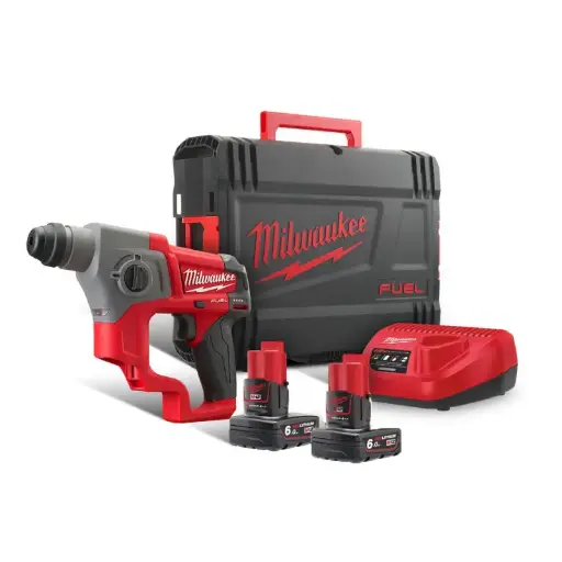 [088189] Milwaukee 4933451510 Tassellatore Compatto SDS-Plus M12 CH-602X FUEL + 2 Batterie 6Ah + Caricabatterie + Valigia