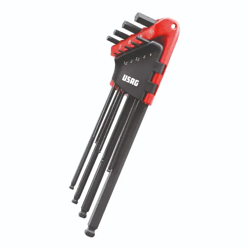 [088707] Usag U02800184 Serie di 9 Chiavi Maschio Esagonale Extra-Lunghe a Testa Sferica