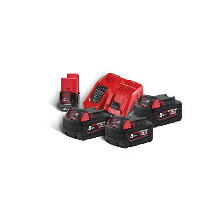 [090502] Milwaukee 4933451423 Kit Energy M18 NRG-503 High Output con 3 Batterie 5Ah + 1 Batteria 2Ah + Caricabatterie