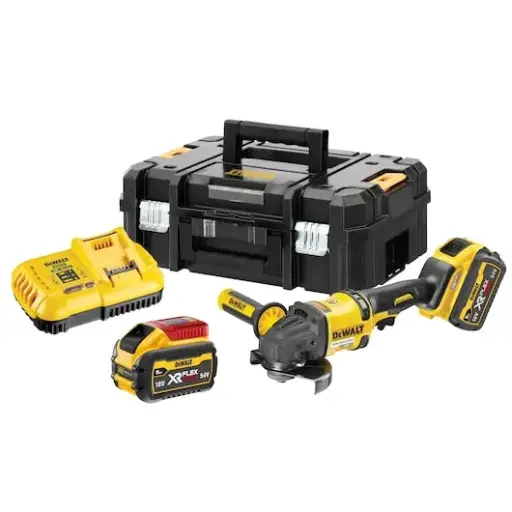 [090863] DeWalt DCG418X2-QW Smerigliatrice Angolare 125 mm 54V XR FlexVolt Con 2 Batterie 9Ah + Caricabatterie + Valigia T-Stak II Kitbox