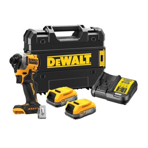 [098381] DeWalt DCF850E2T-QW Avvitatore Impulsi PowerStack 1/4" XR 3 Velocità 18V Con 2 Batterie + Caricabatterie + Valigia 