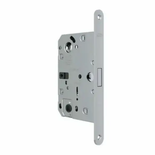 [098503] AGB B061325034 Serratura Polaris Wave Wc Incasso per Porta da Bagno Entrata 50mm Interasse 96mm Frontale Bordo Tondo 196x18mm Acciaio Finitura Cromato Opaco
