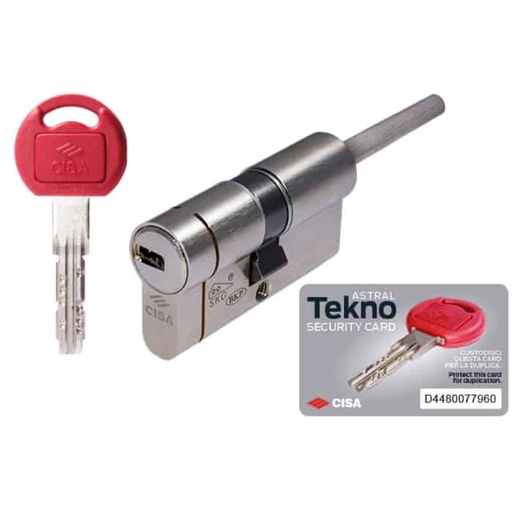 [102209] Cisa 0M3T79201200C5 Cilindro Europeo Astral Tekno Pro 55/30 Nichelato con Gambo Rasabile + 5 Chiavi